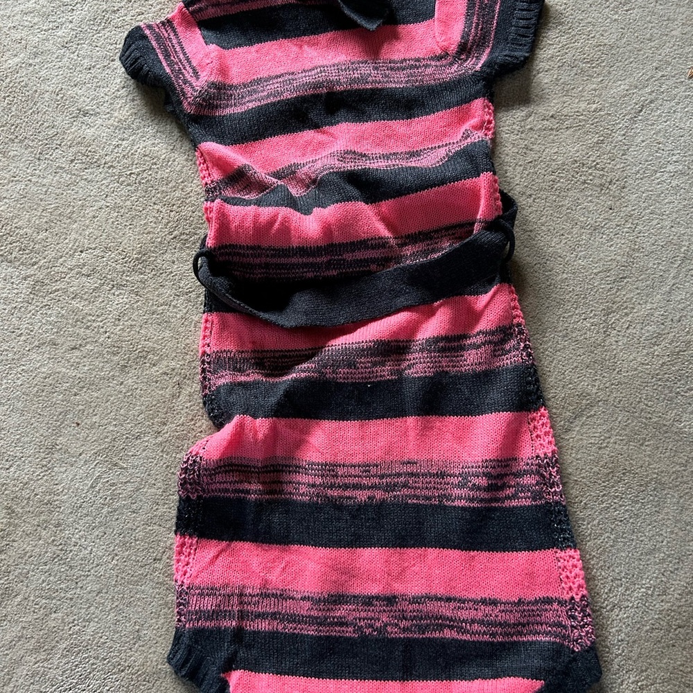 Love at First Sight sweater dress with fold over cowl neck. Pink Black metallic